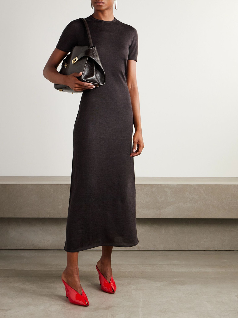 FERRAGAMO Cashmere, wool and silk-blend midi dress Brown outlook