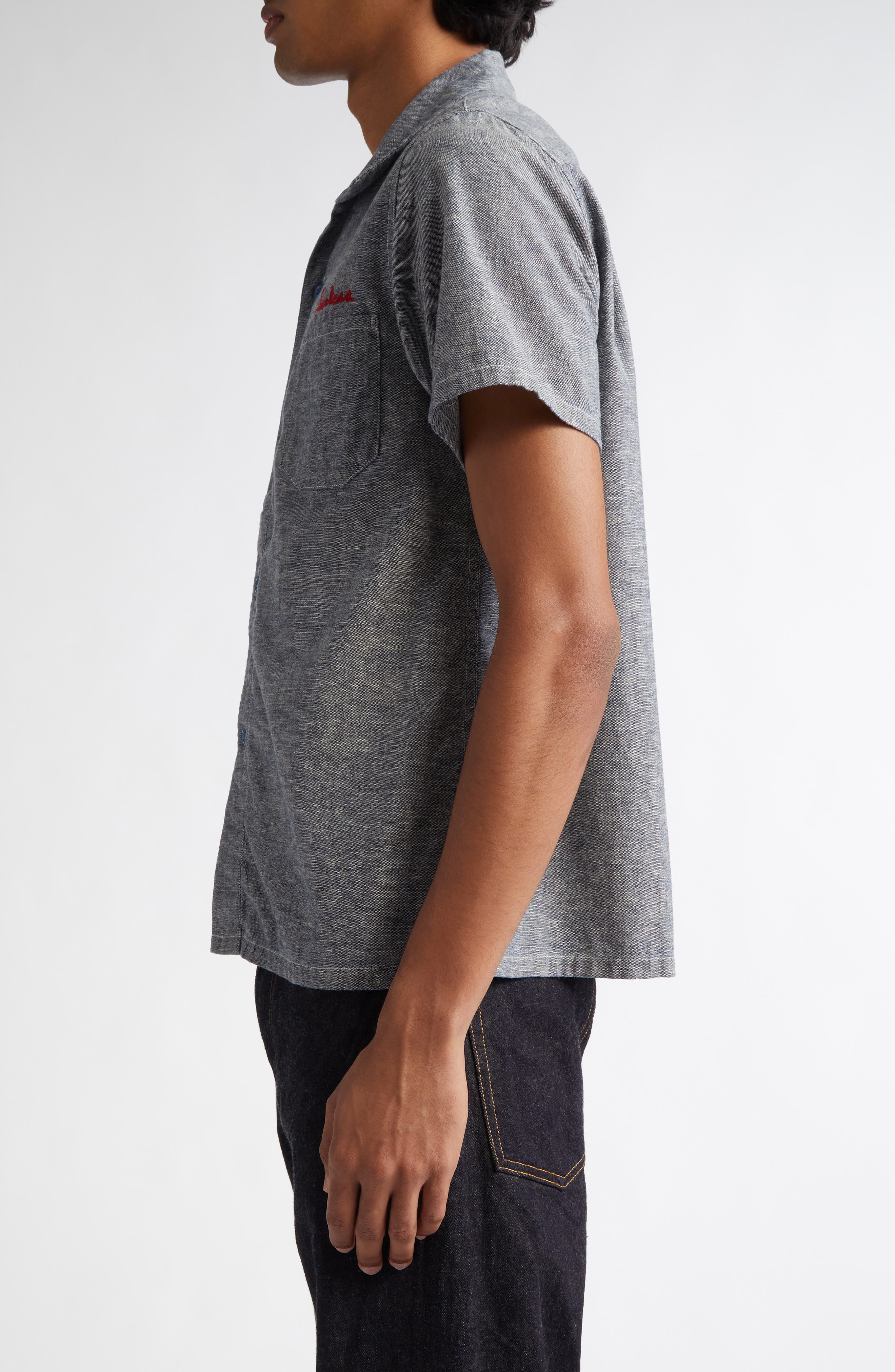 VISVIM Fairway Short Sleeve Chambray Button-Up Shirt in Indigo at Nordstrom - 4