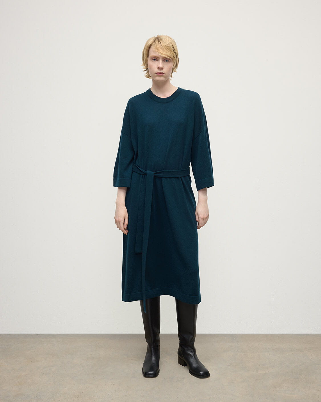 Tie-Waist Cashmere Green Jumper Dress - 2