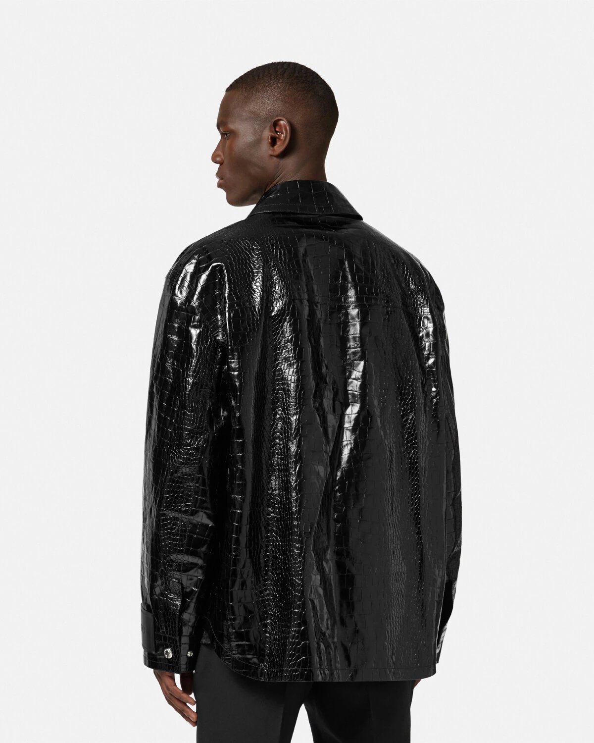 Croc-Effect Leather Blouson Jacket - 4