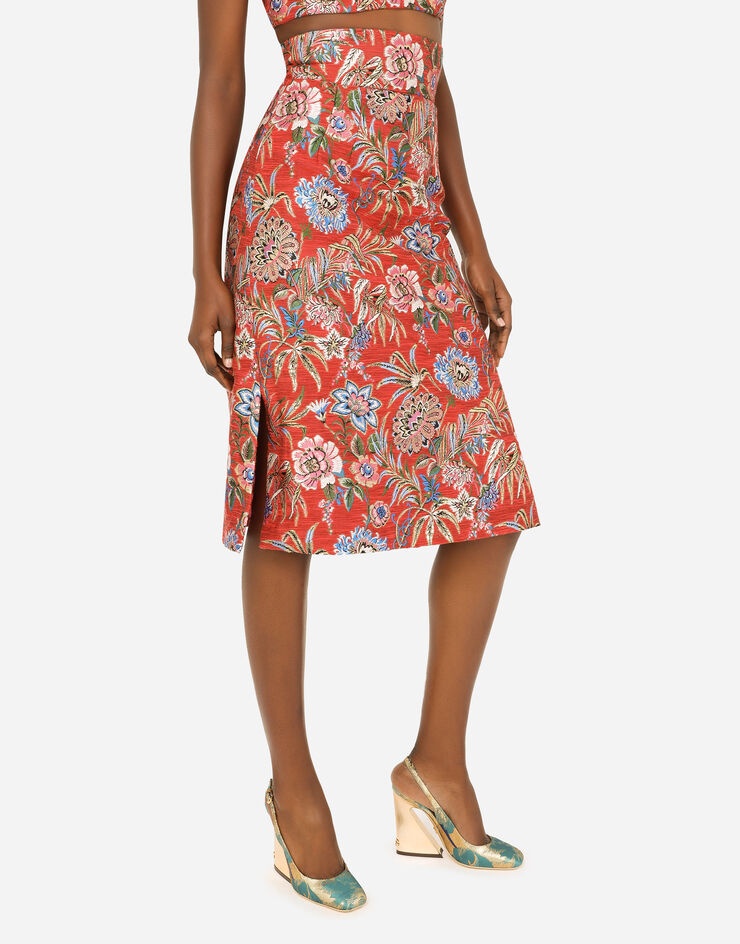 Floral lurex jacquard midi skirt - 4