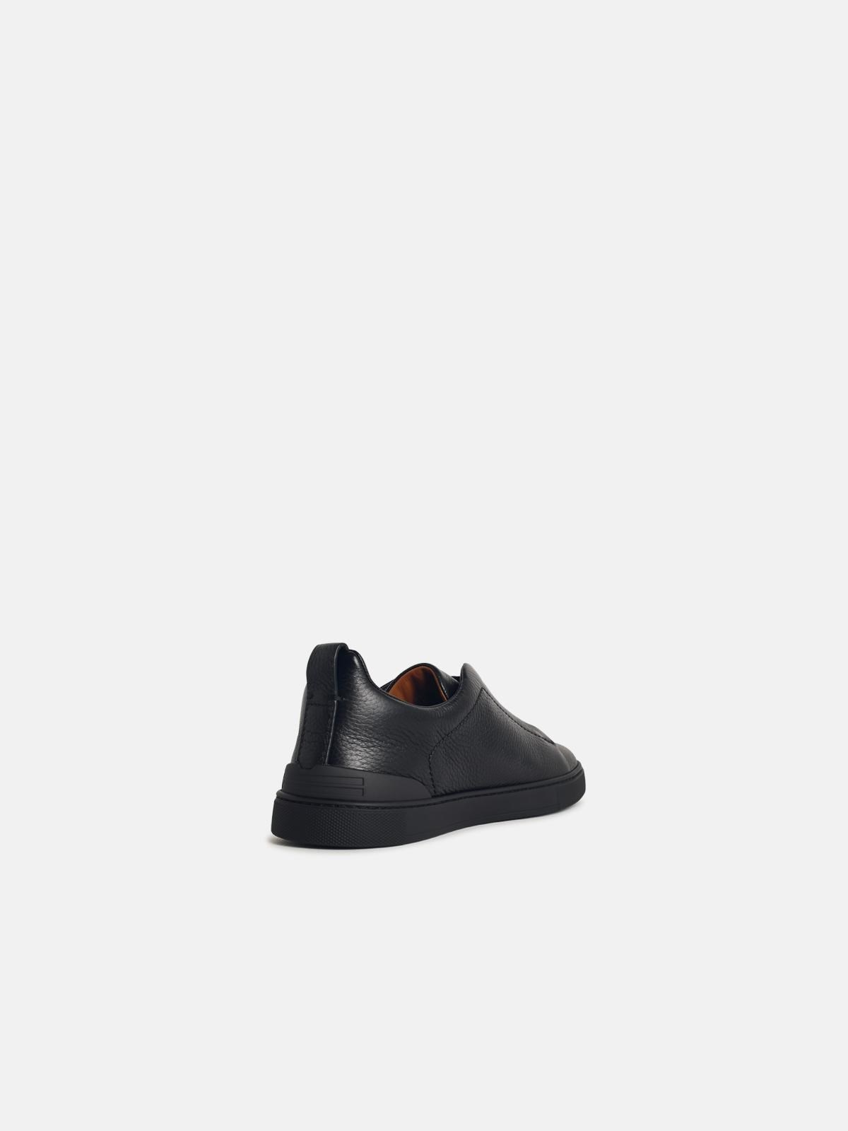 'TRIPLE STITCH' BLACK LEATHER SNEAKERS - 3