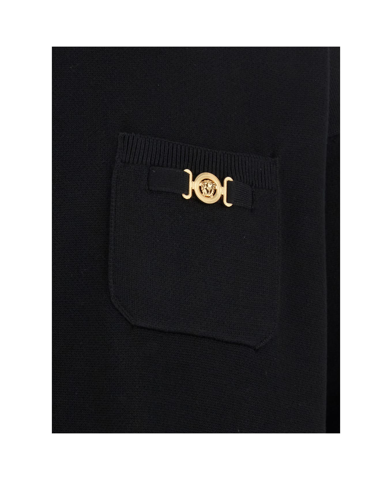 Black Cardigan With Classic Collar And Logo Plaque On The Front In Cashmere And Cotton Blend Woman - 2