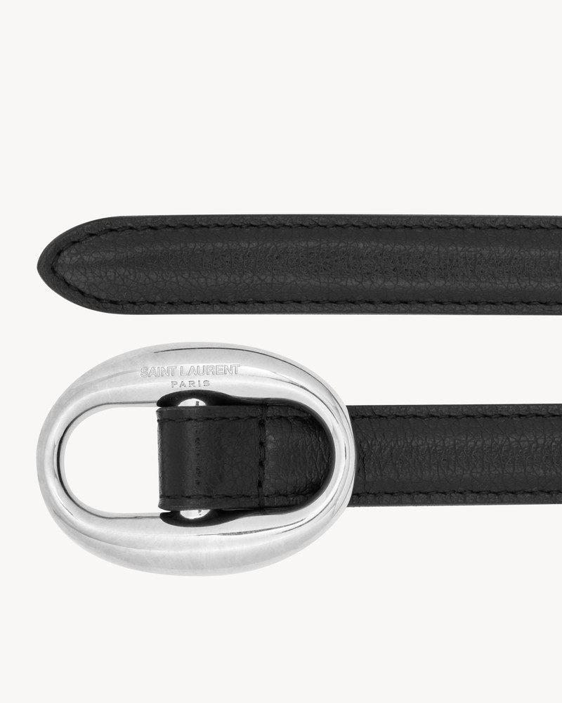 SAINT LAURENT oval buckle thin belt in smooth leather outlook