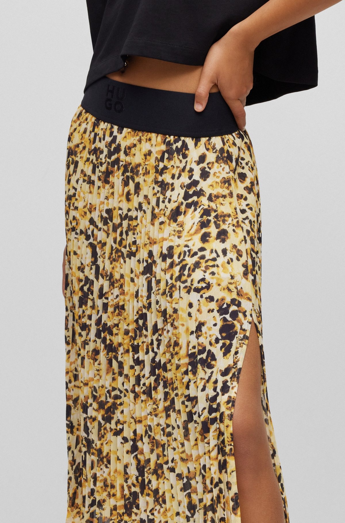 LOGO-WAISTBAND PLISSÉ SKIRT WITH WATERCOLOR PRINT - 5