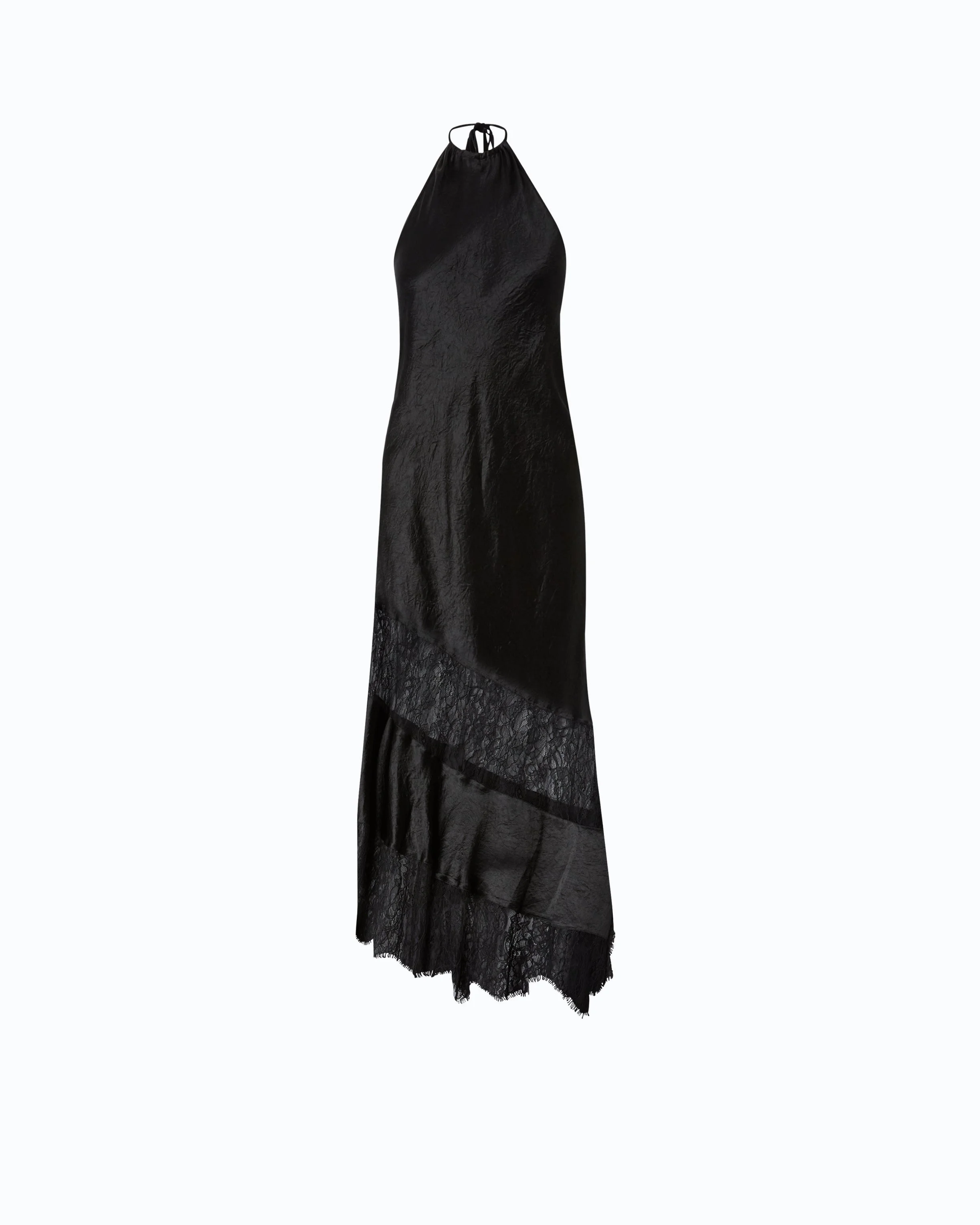 ASYMMETRIC SATIN MIDI DRESS WITH LACE - 1