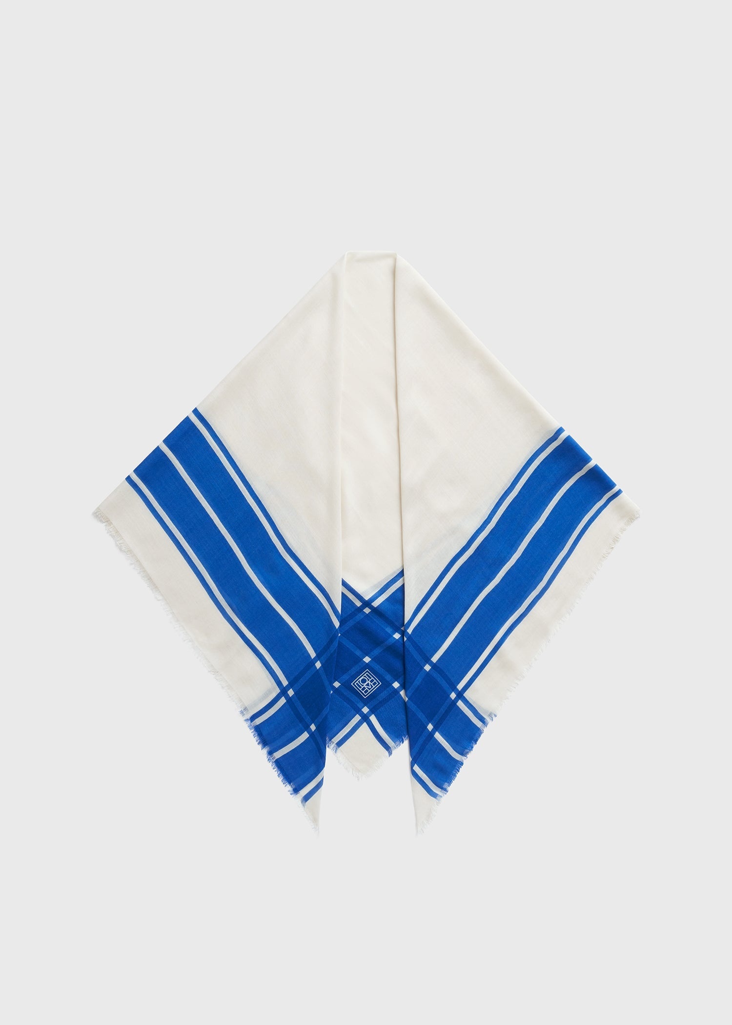 Wool silk blanket scarf blue/ecru - 7
