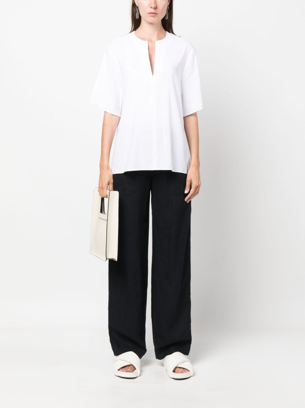 split-neck short-sleeved blouse - 2