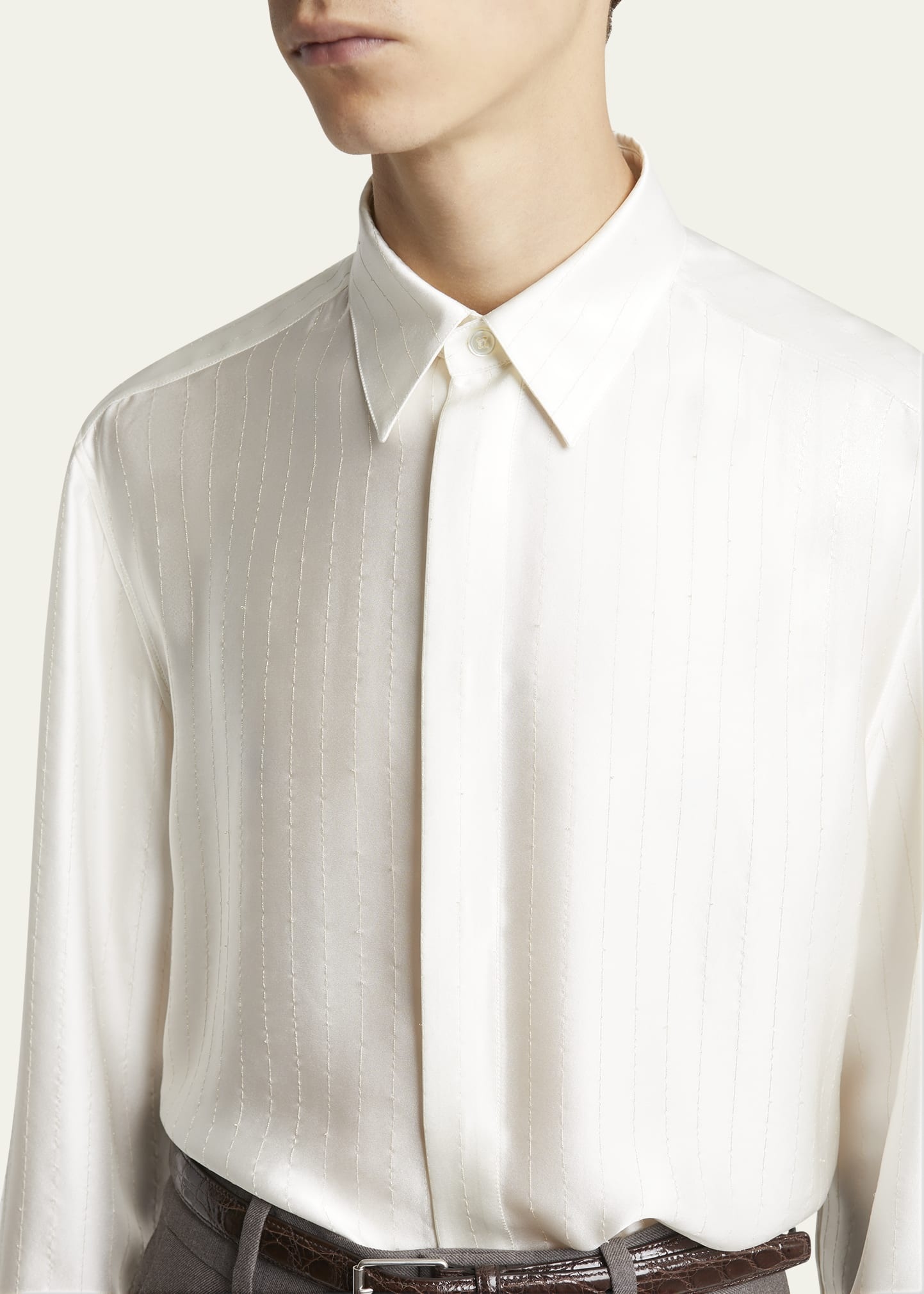 Men's Striped Satin Dress Shirt - 5