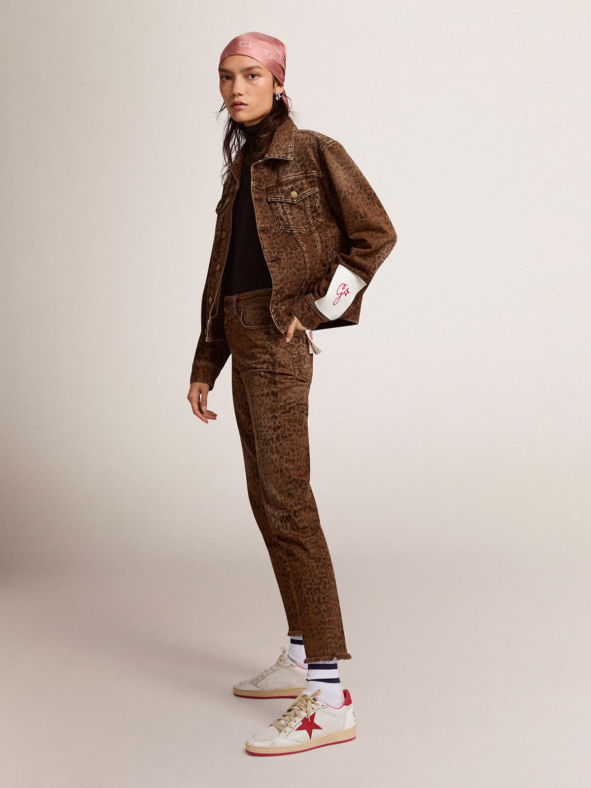 Women's denim jacket with animal print - 3
