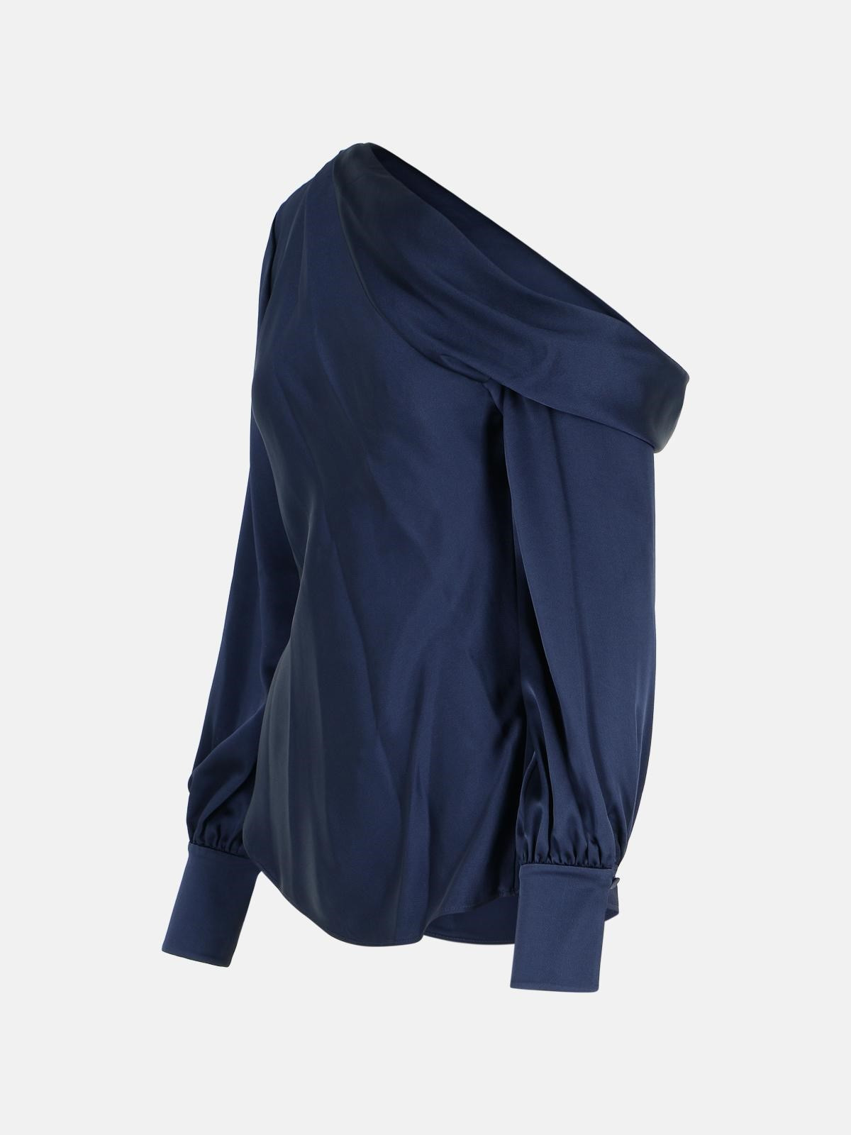 'ALICE' NAVY ACETATE BLEND BLOUSE - 2