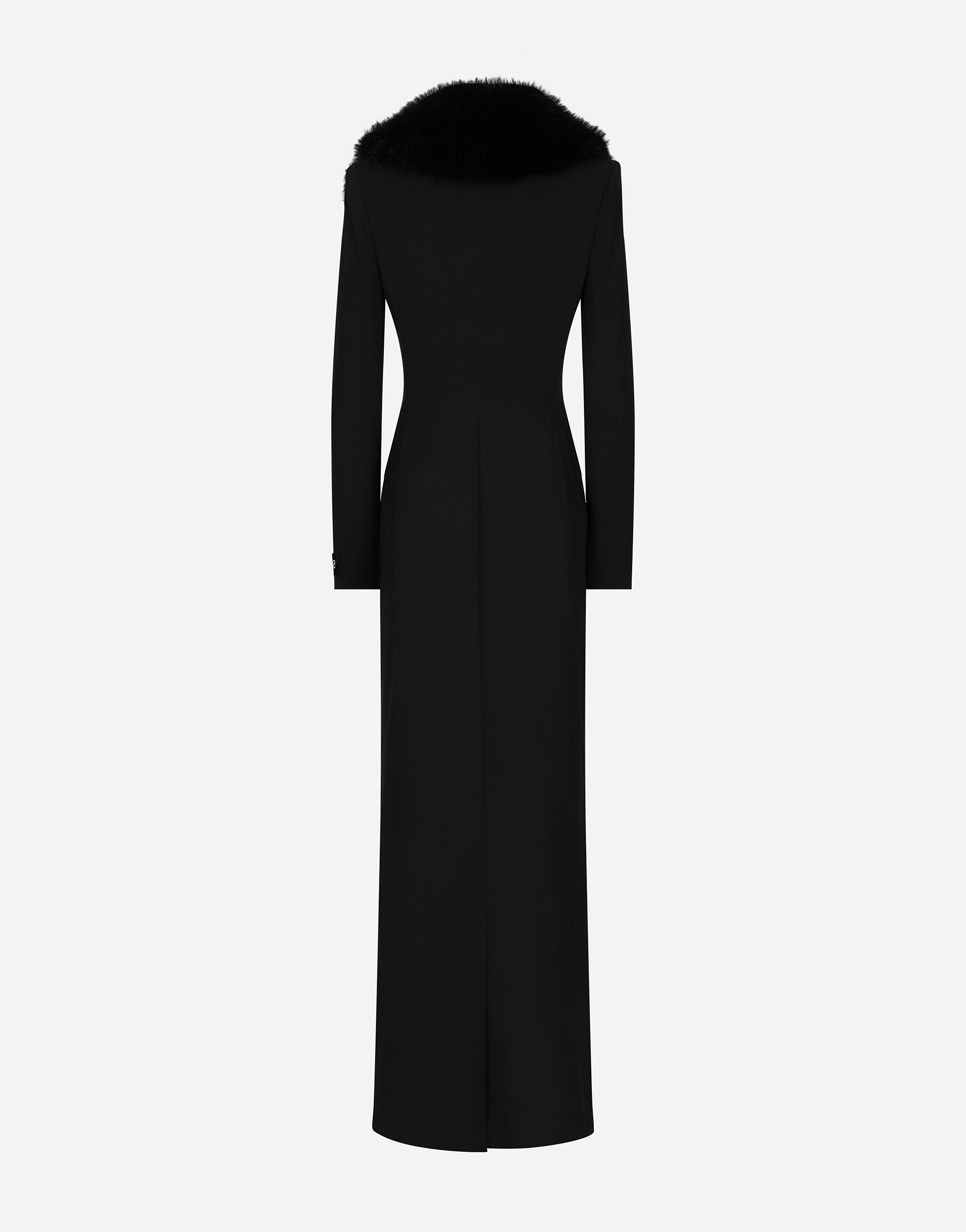 Long silk georgette coat with faux fur collar - 2