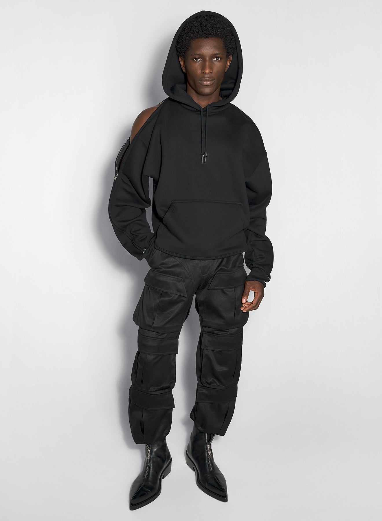 black zipped sleeves hoodie - 2