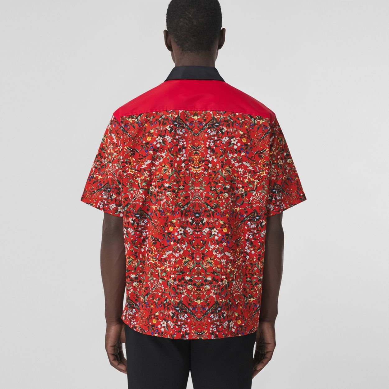 Short-sleeve Floral Print Cotton Zip-front Shirt - 4