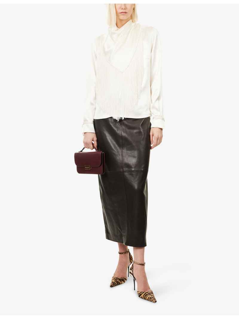 NOUR HAMMOUR Ghalia High-Waist Leather Midi Skirt outlook