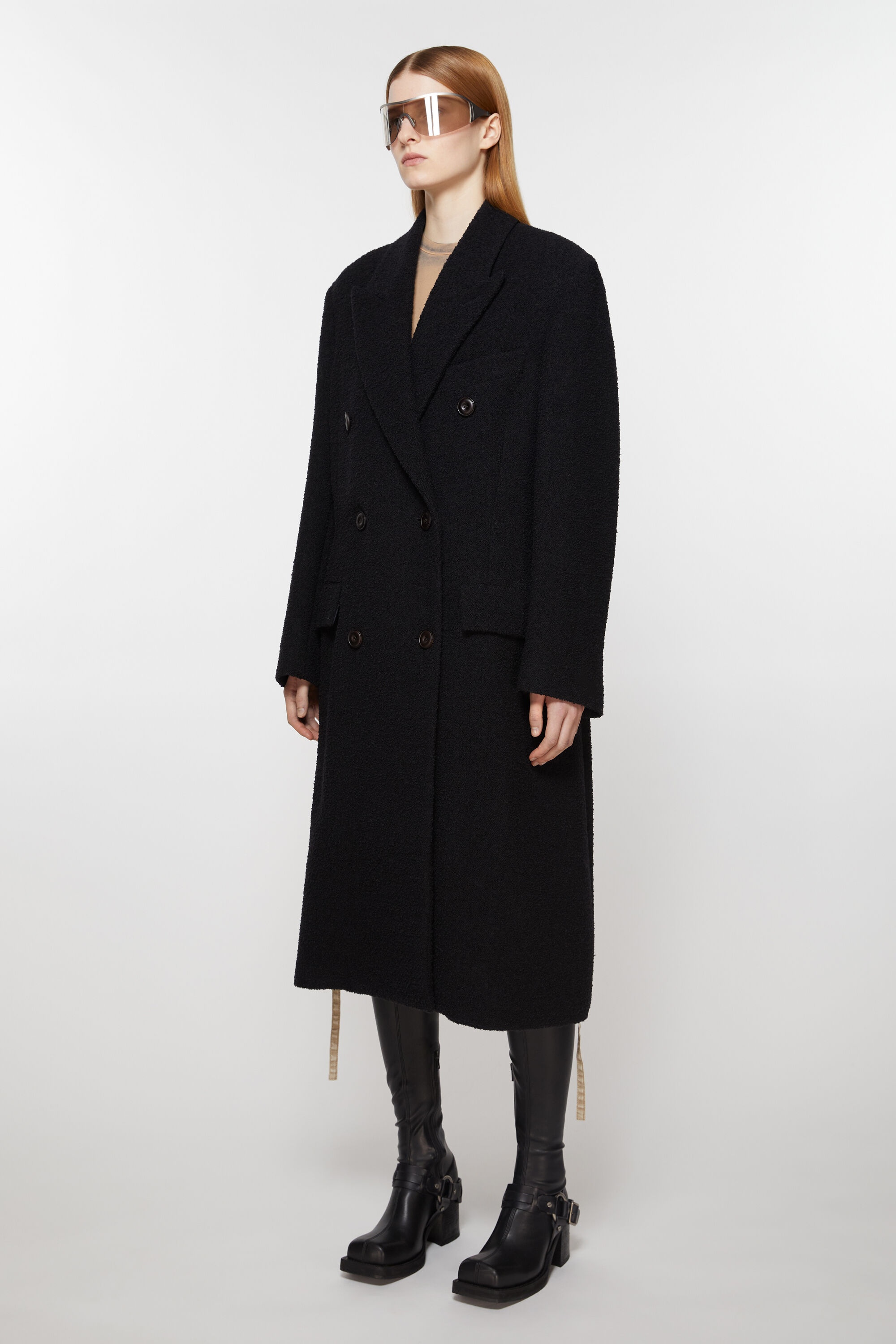 Double-breasted wool coat - Black - 3