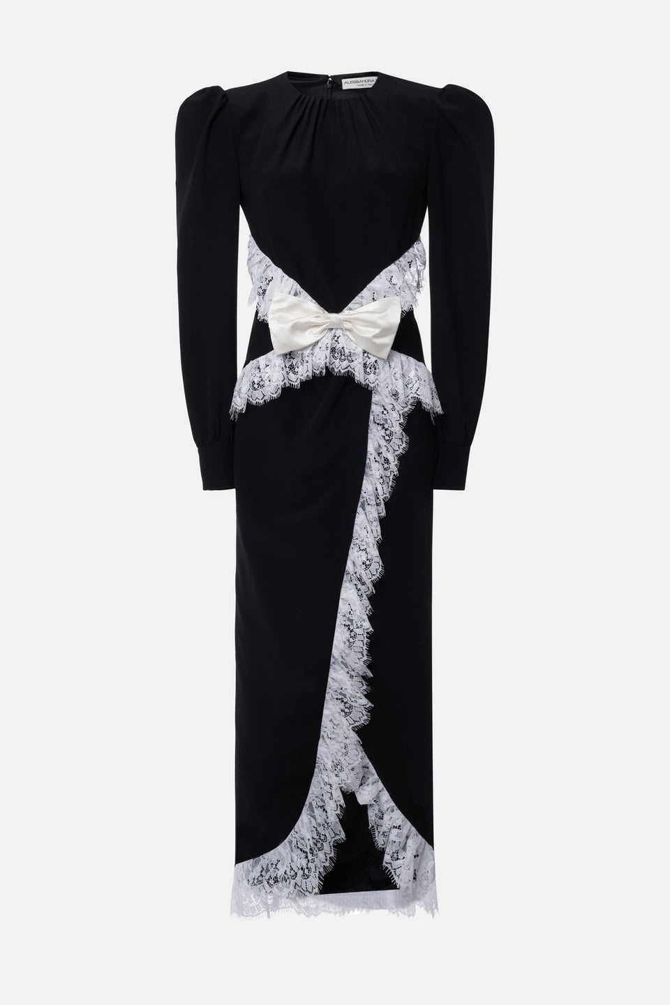 SILK DRESS WITH LACE RUFFLE AND BOW - 1