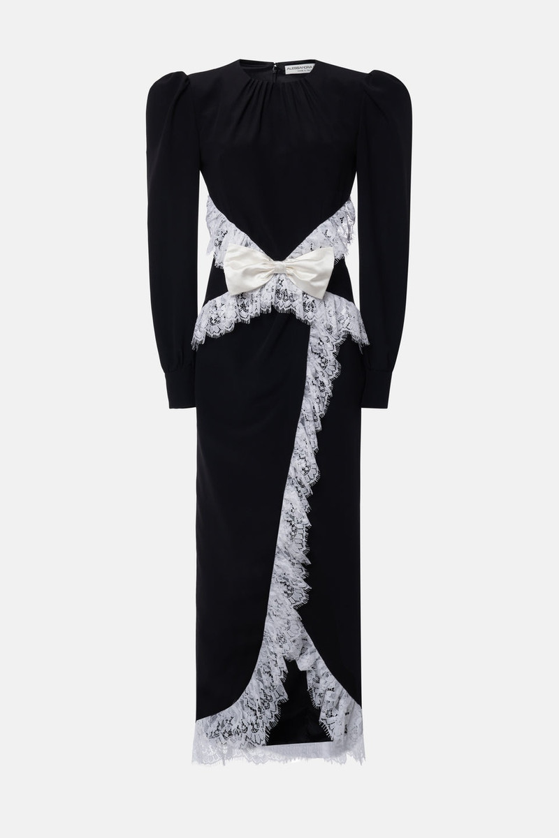 SILK DRESS WITH LACE RUFFLE AND BOW 1