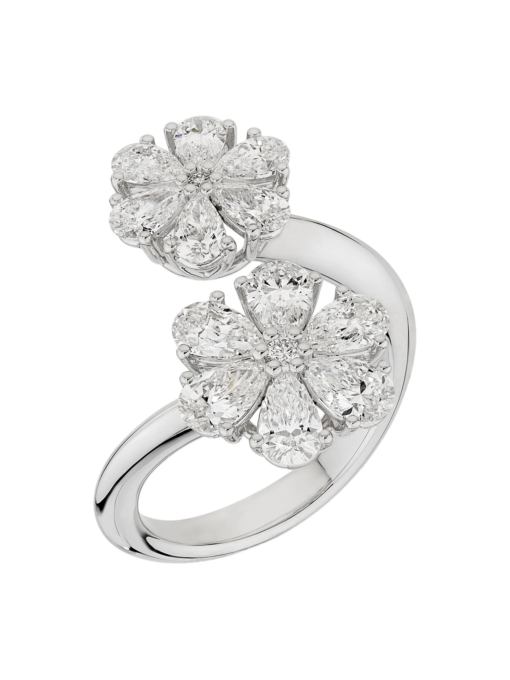 Women's L´Heure Du Diamant 18K White Gold & 2.39 TCW Diamond Flower Bypass Ring - White Gold - 1