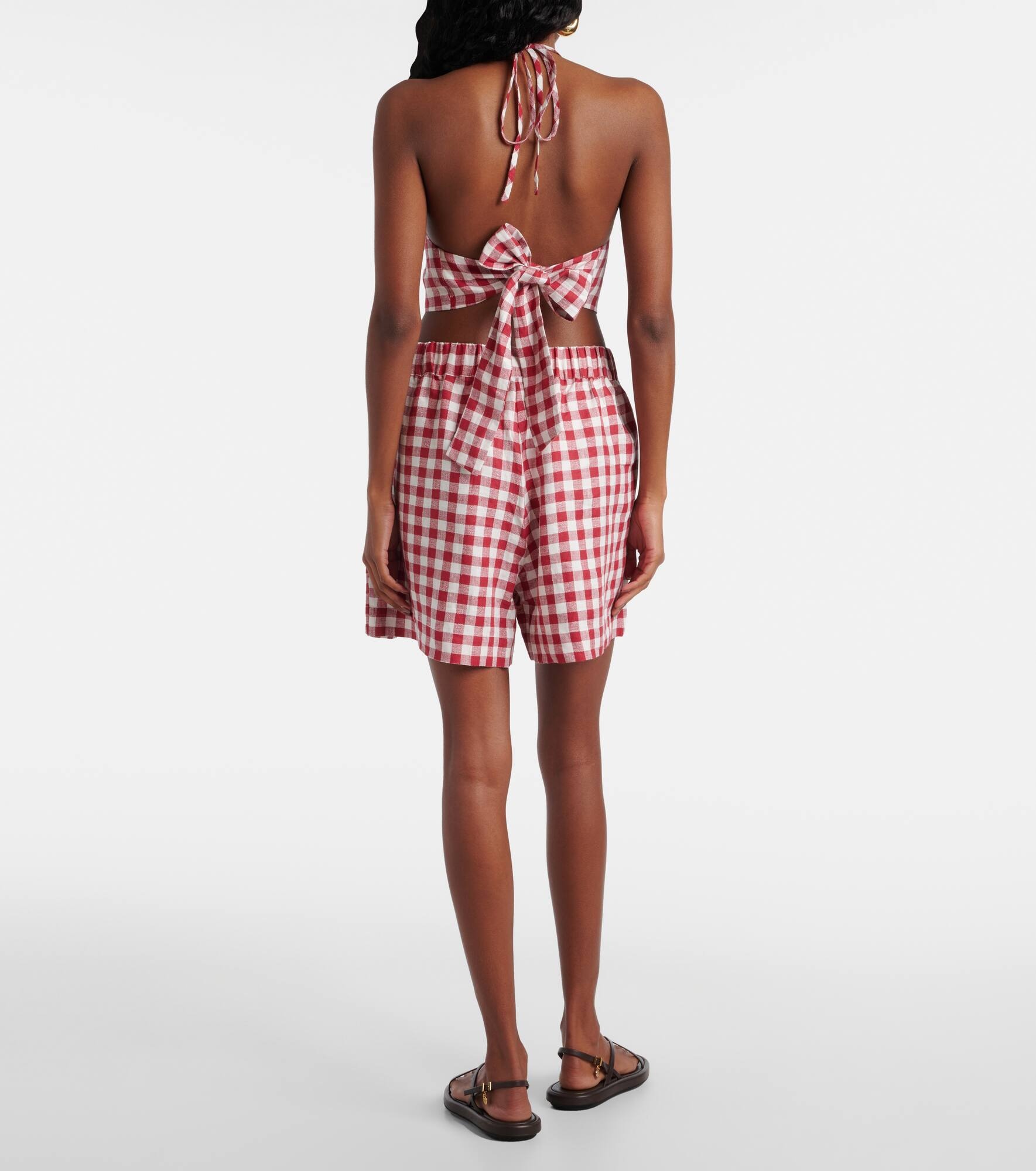 Marseille gingham linen crop top - 3