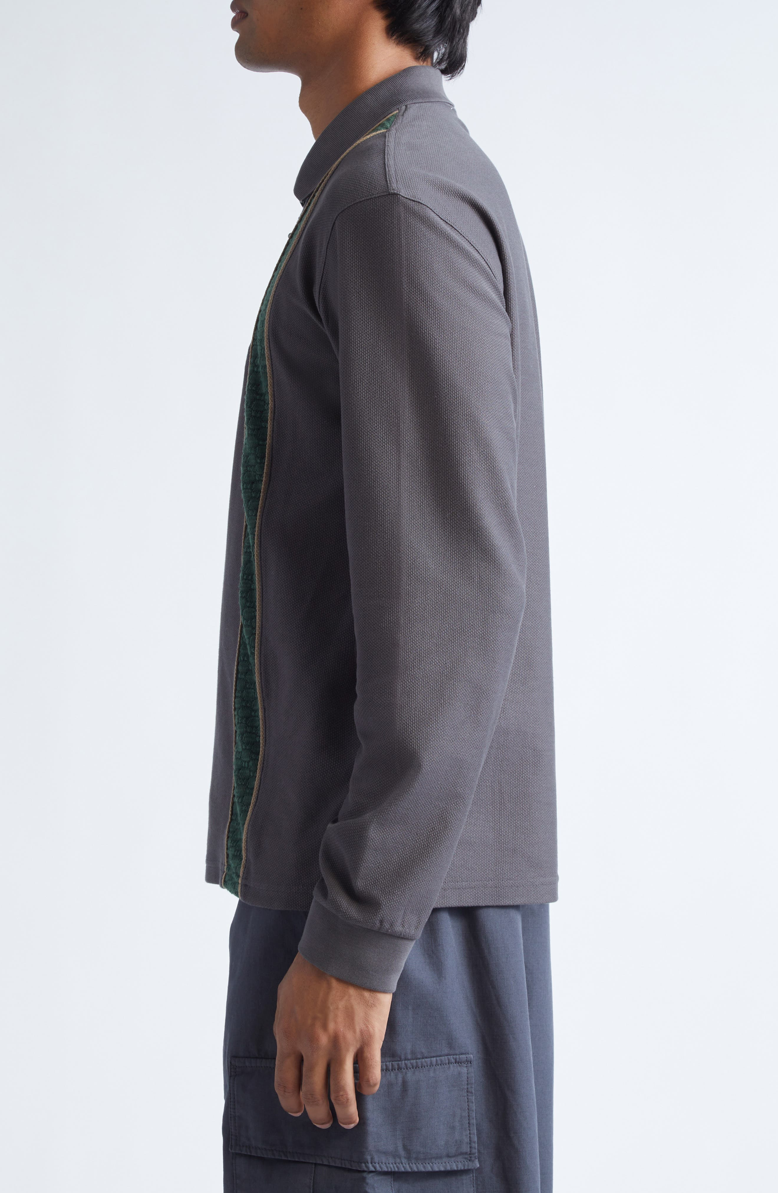 PALMES Long Sleeve Paneled Polo in Charcoal at Nordstrom - 4