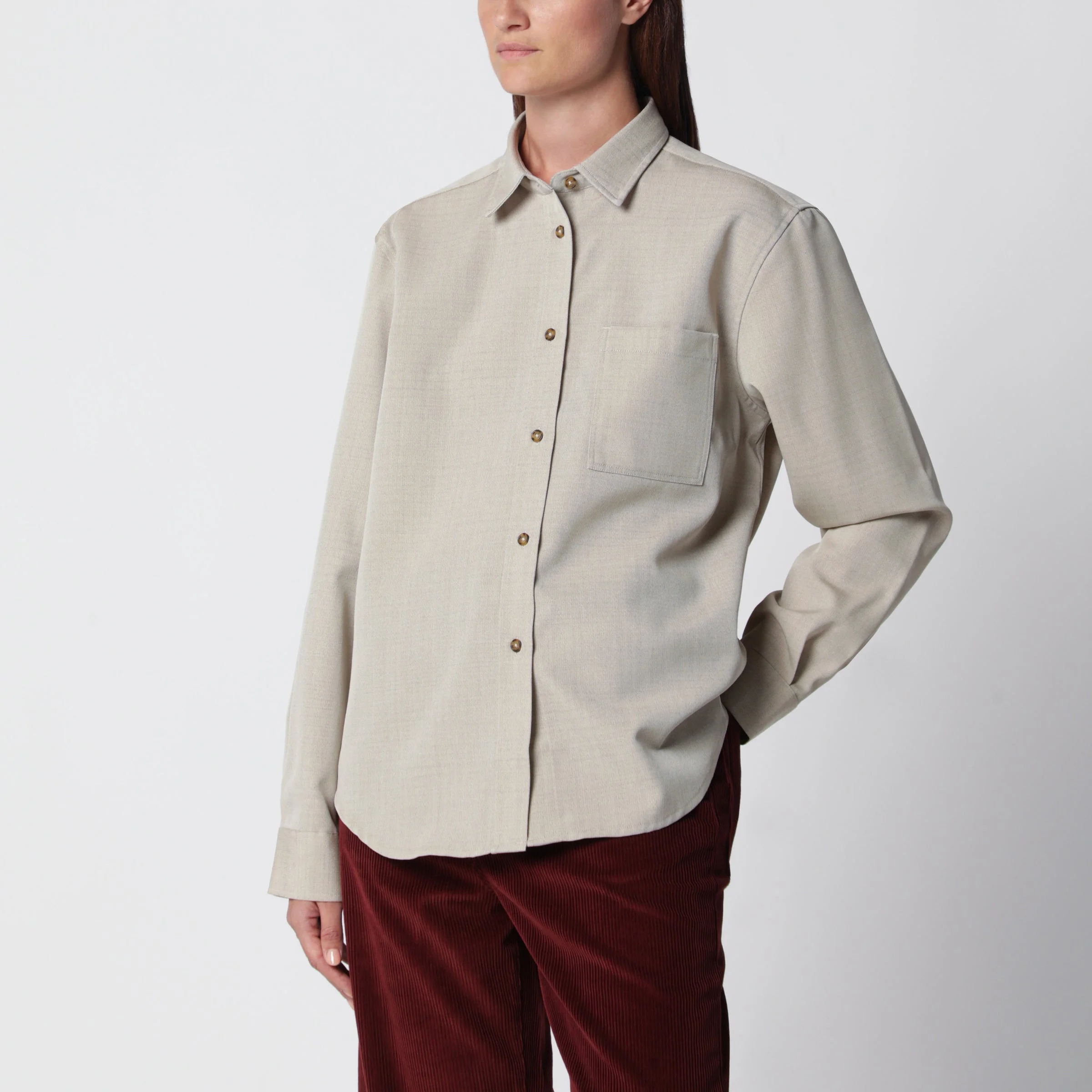 Butter-coloured wool and silk shirt - 1