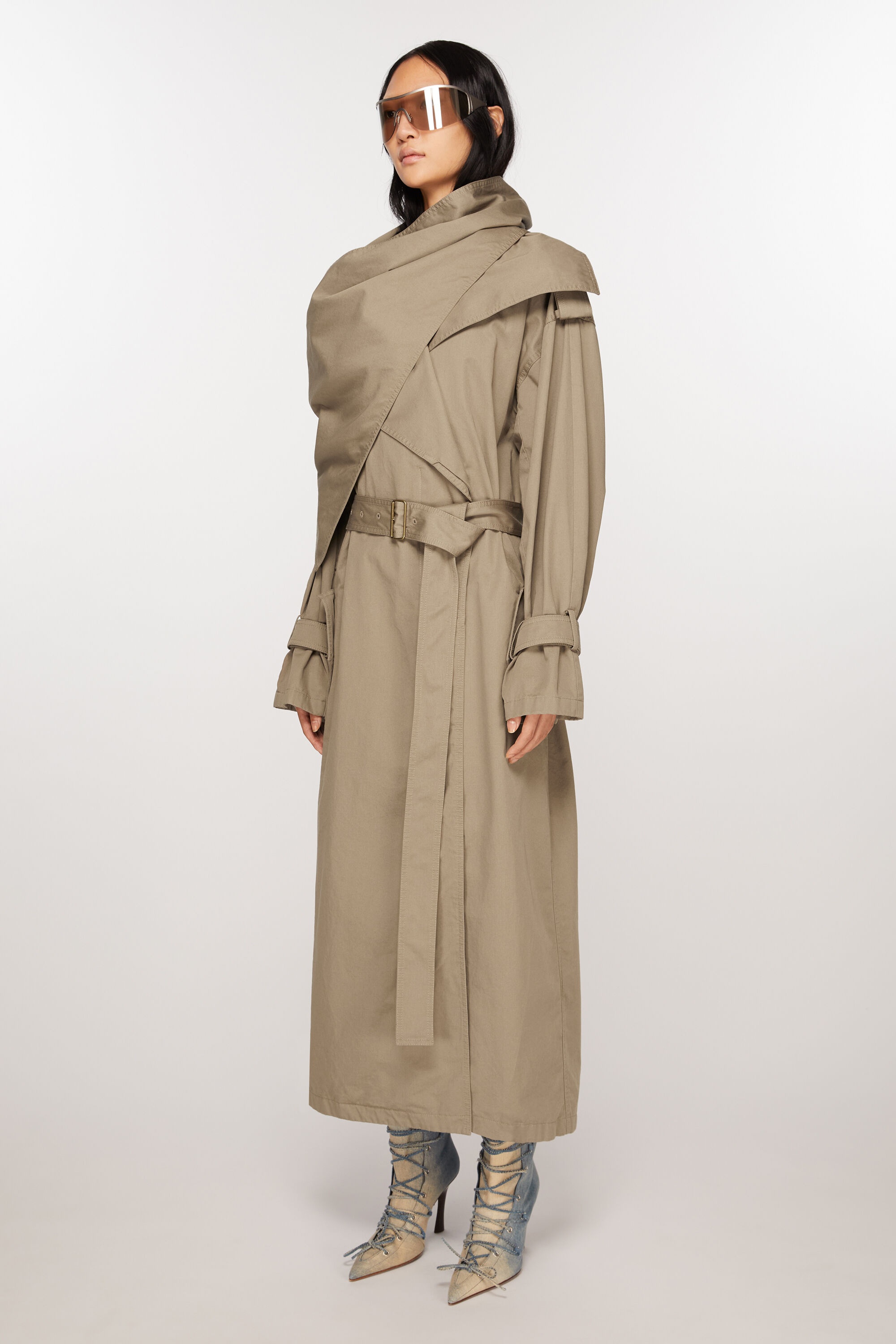 Scarf collar trench coat - Mud Brown - 3