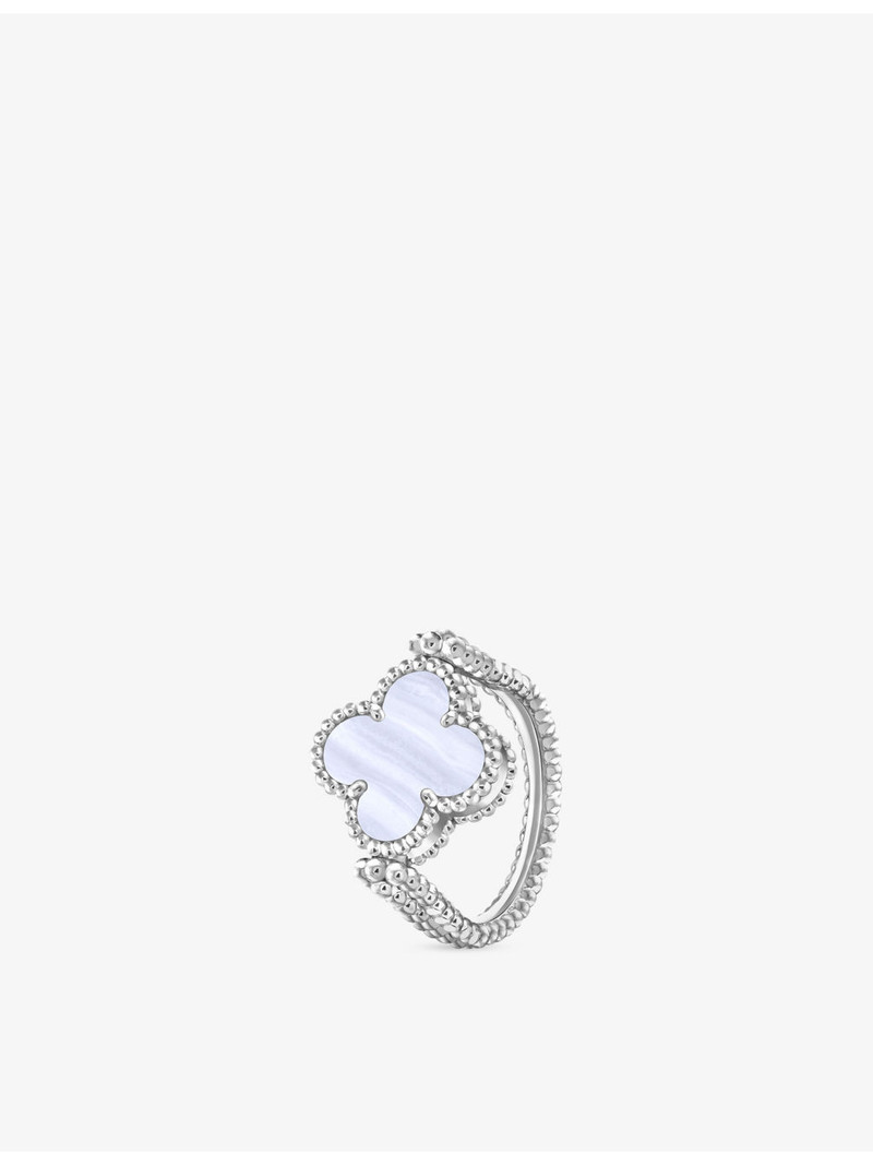 Van Cleef & Arpels Vintage Alhambra Reversible 18ct White-Gold, Chalcedony And 0.04ct Diamond Ring outlook