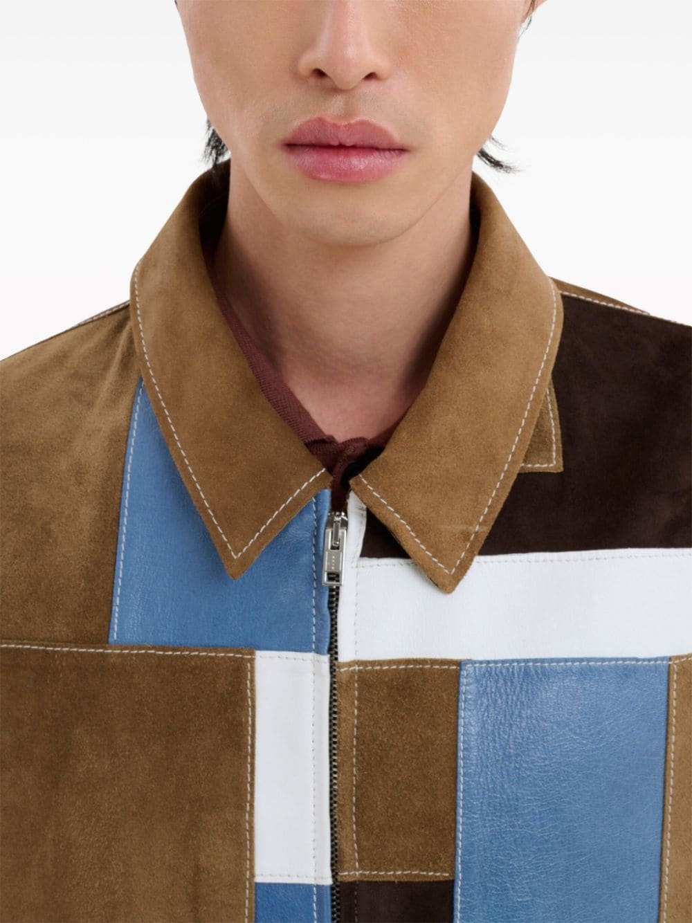patchwork-design leather jacket - 5