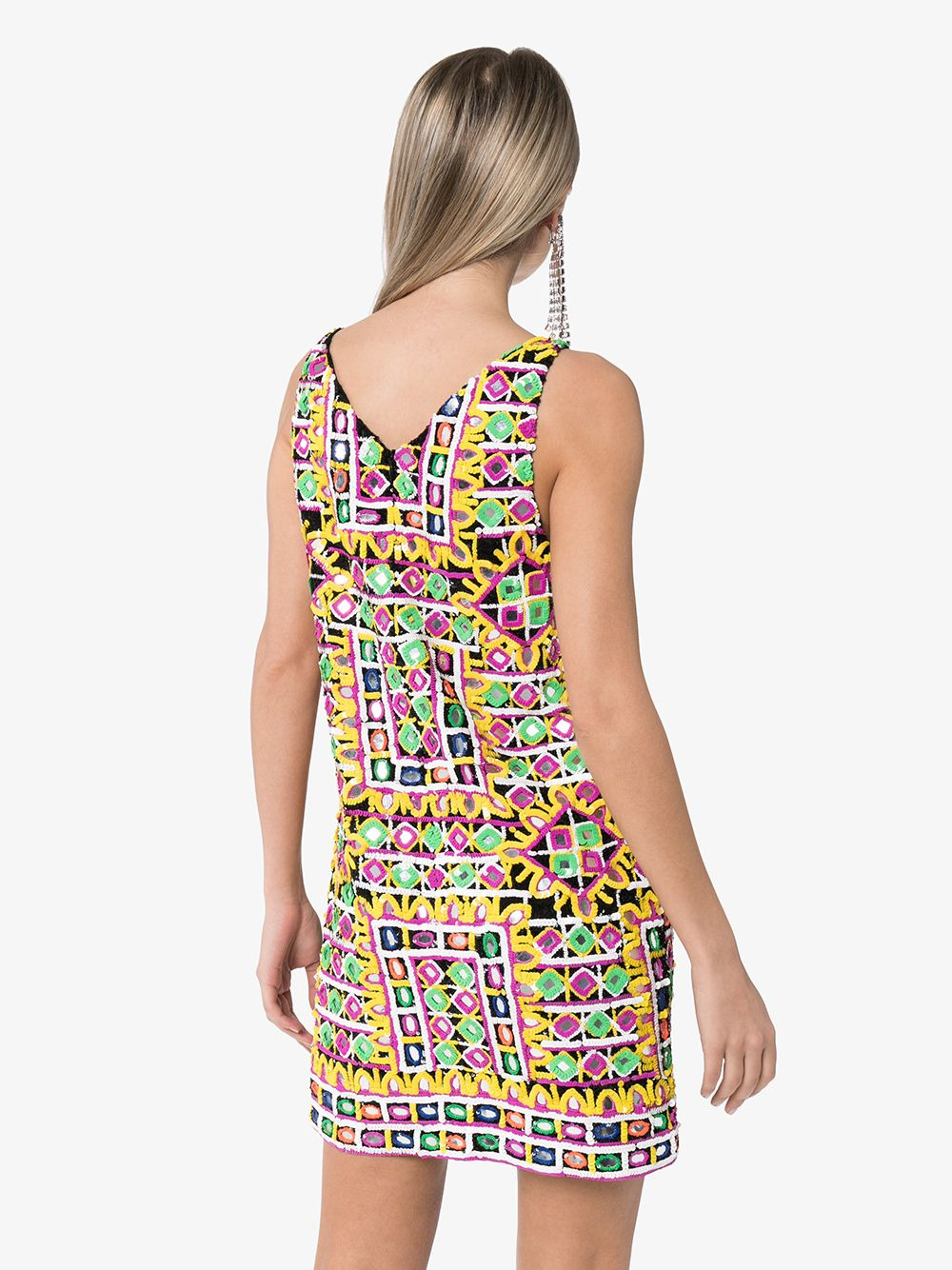 sequin-embellished patterned mini dress - 4