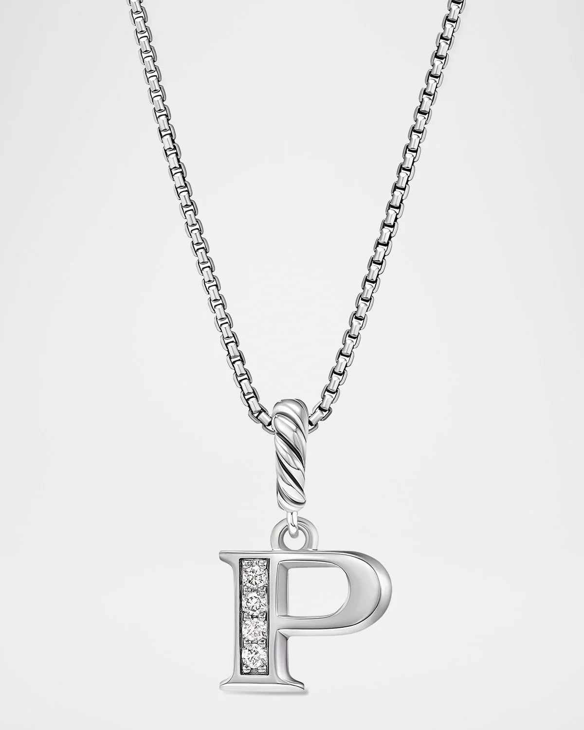 Pave Initial Pendant Necklace with Diamonds in Silver, 17mm - 1
