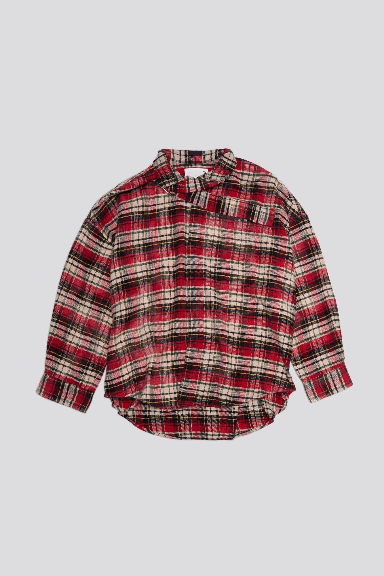 OVERSIZED BELT COLLAR SHIRT - BLEACHED RED PLAID - 1