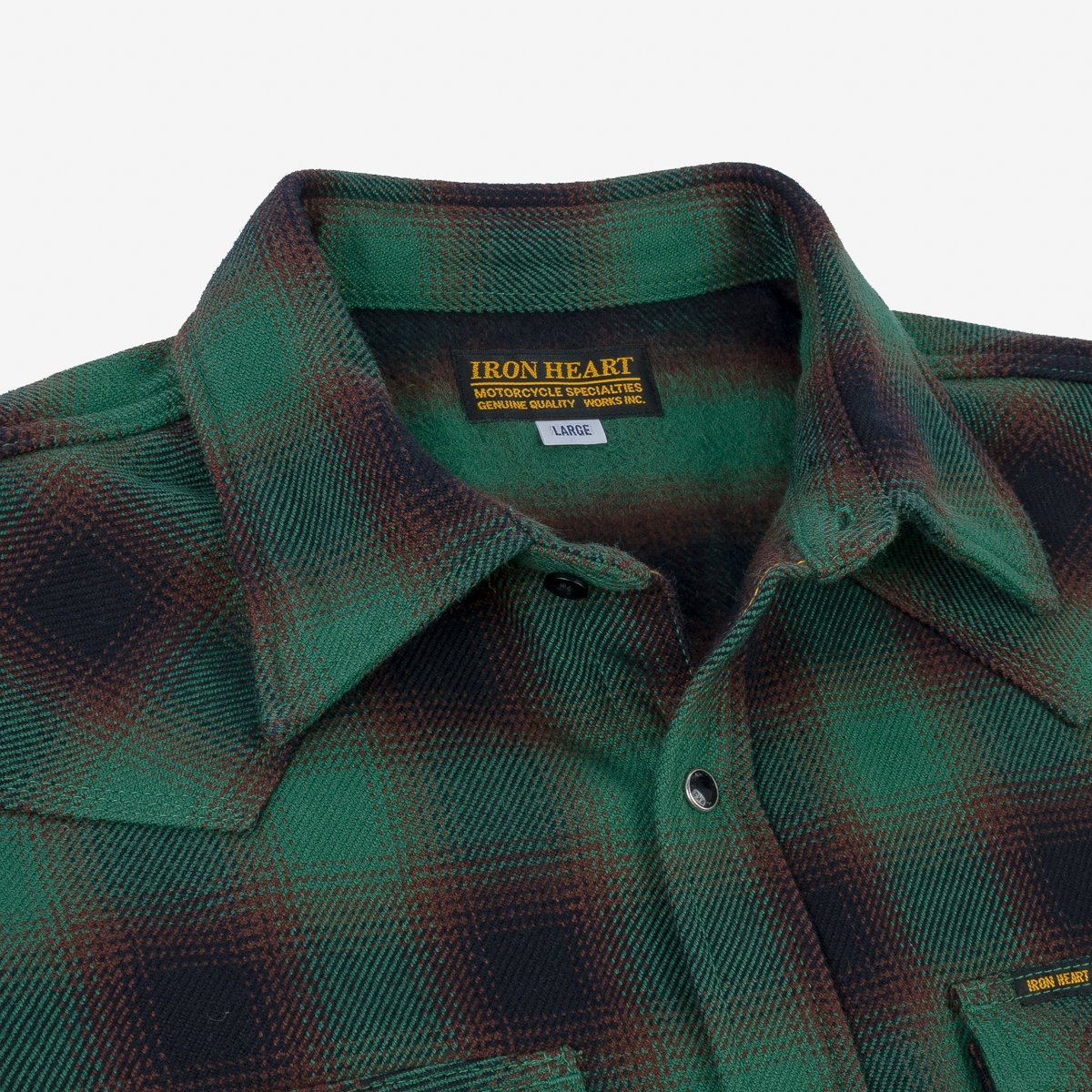 IHSH-373-GRN Ultra Heavy Flannel Ombré Check Western Shirt - Green - 9