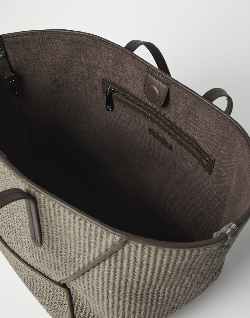 Techno raffia shopper bag with monili 5