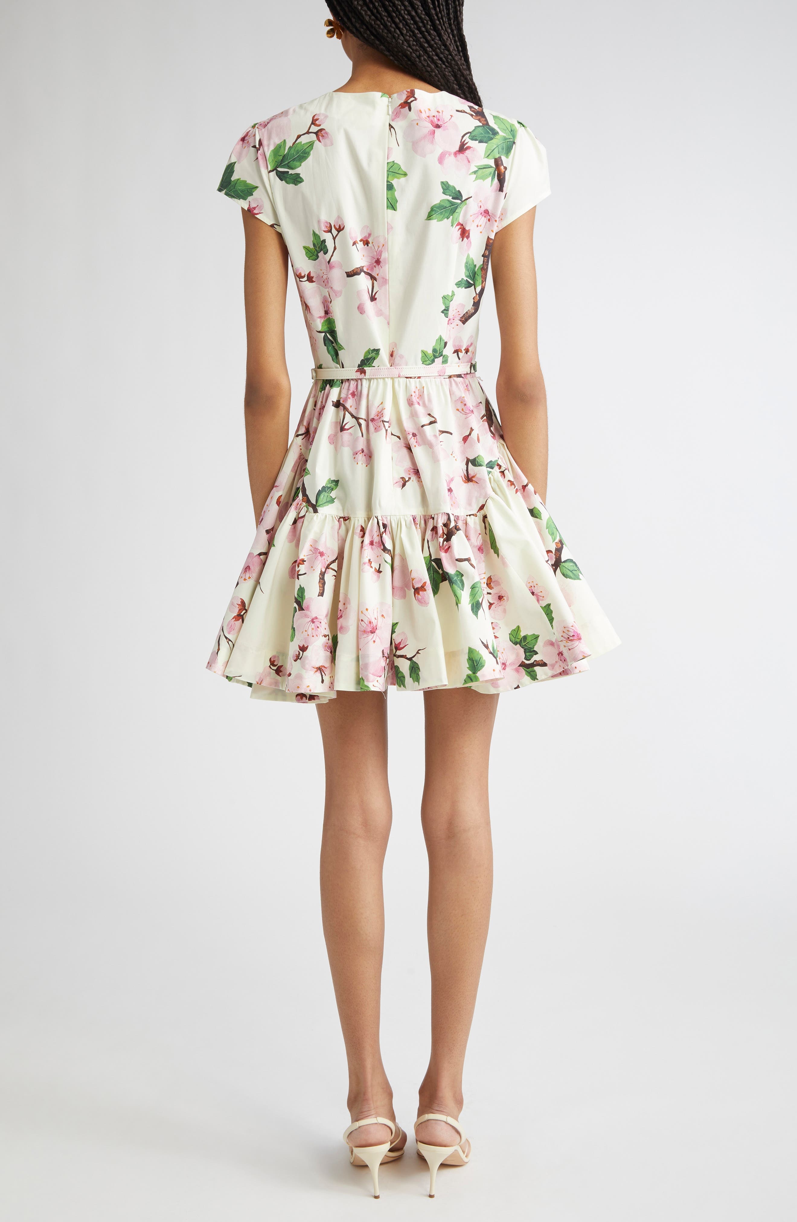 Oscar de la Renta Cherry Blossom Belted Poplin Minidress in Pink/Ecru at Nordstrom - 2