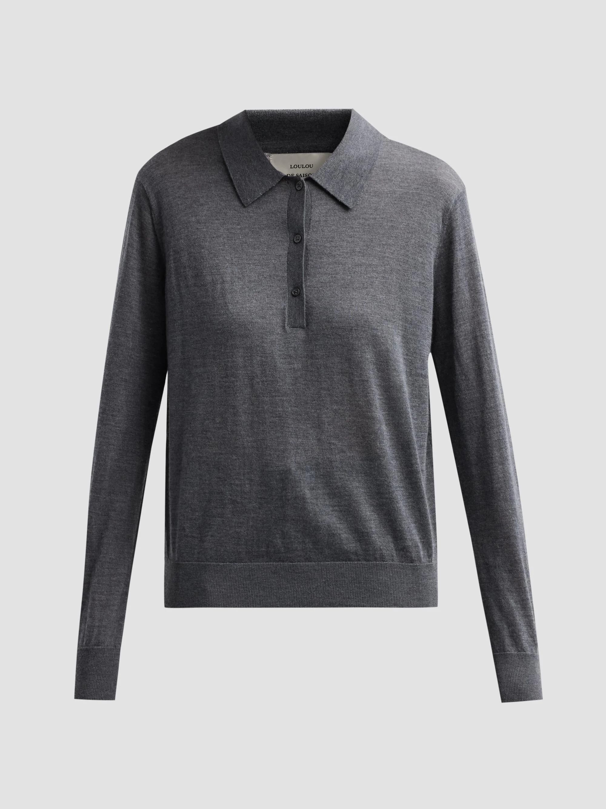 Women's Miles Cashmere Long-Sleeve Polo Top - Anthracite Melange - 1