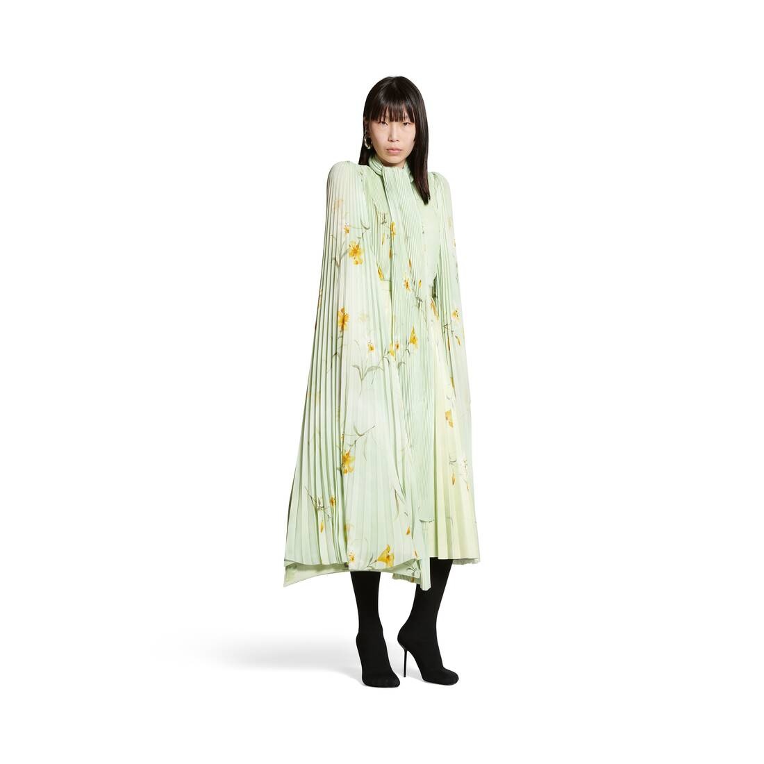 Women's Lilies Scarf Pleated Blouse in Green - 2
