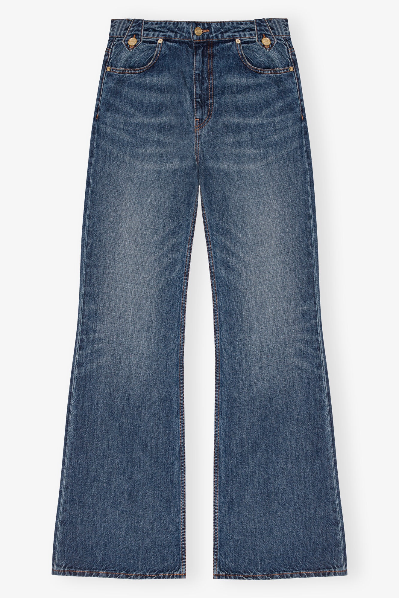 DARK BLUE HEAVY WASHED FLARED SKIRT JEANS - 8