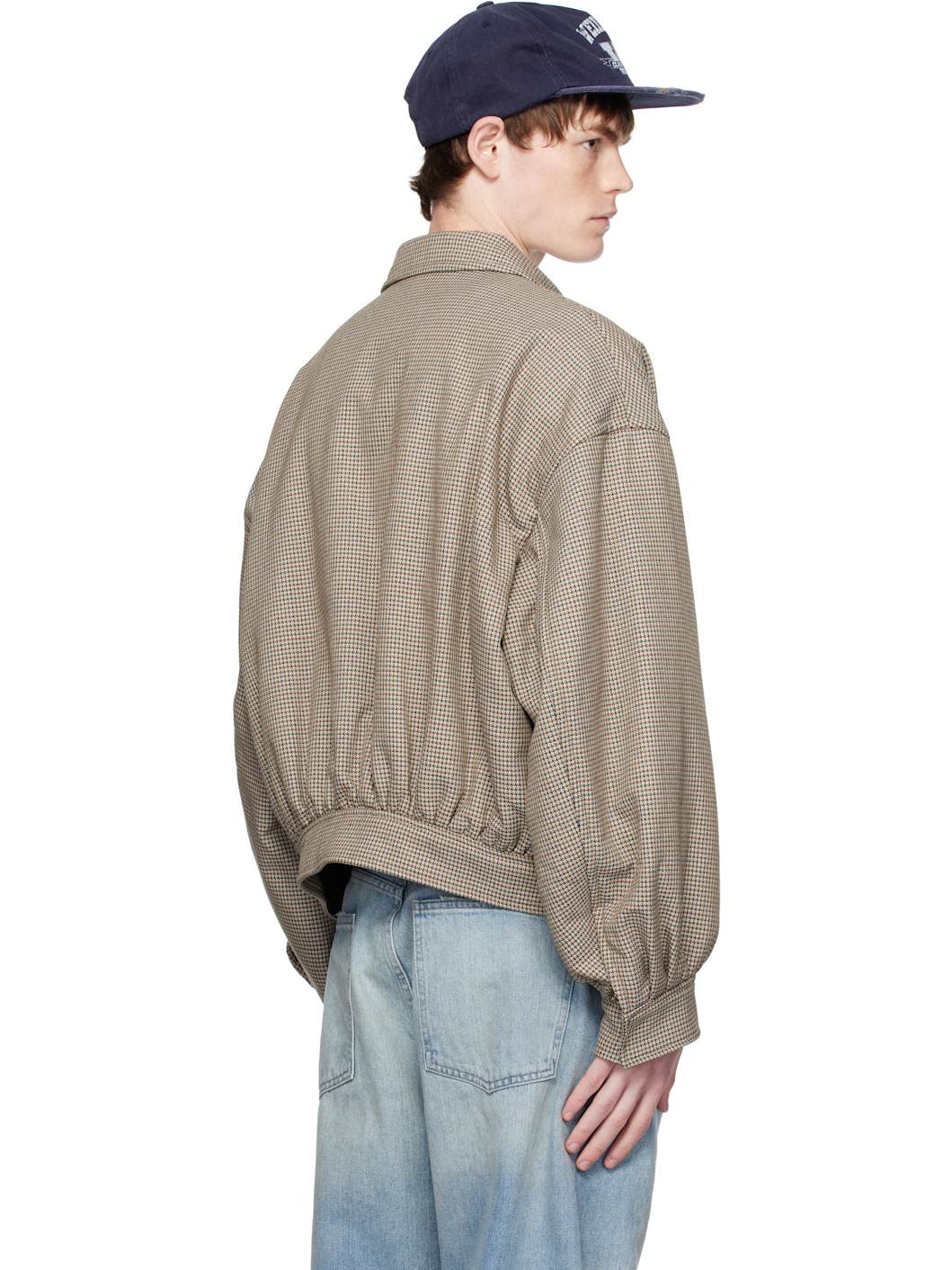 Beige Checkered Bomber Jacket - 3