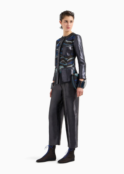 GIORGIO ARMANI Single-breasted jacket in laminated suede and printed silk organza outlook