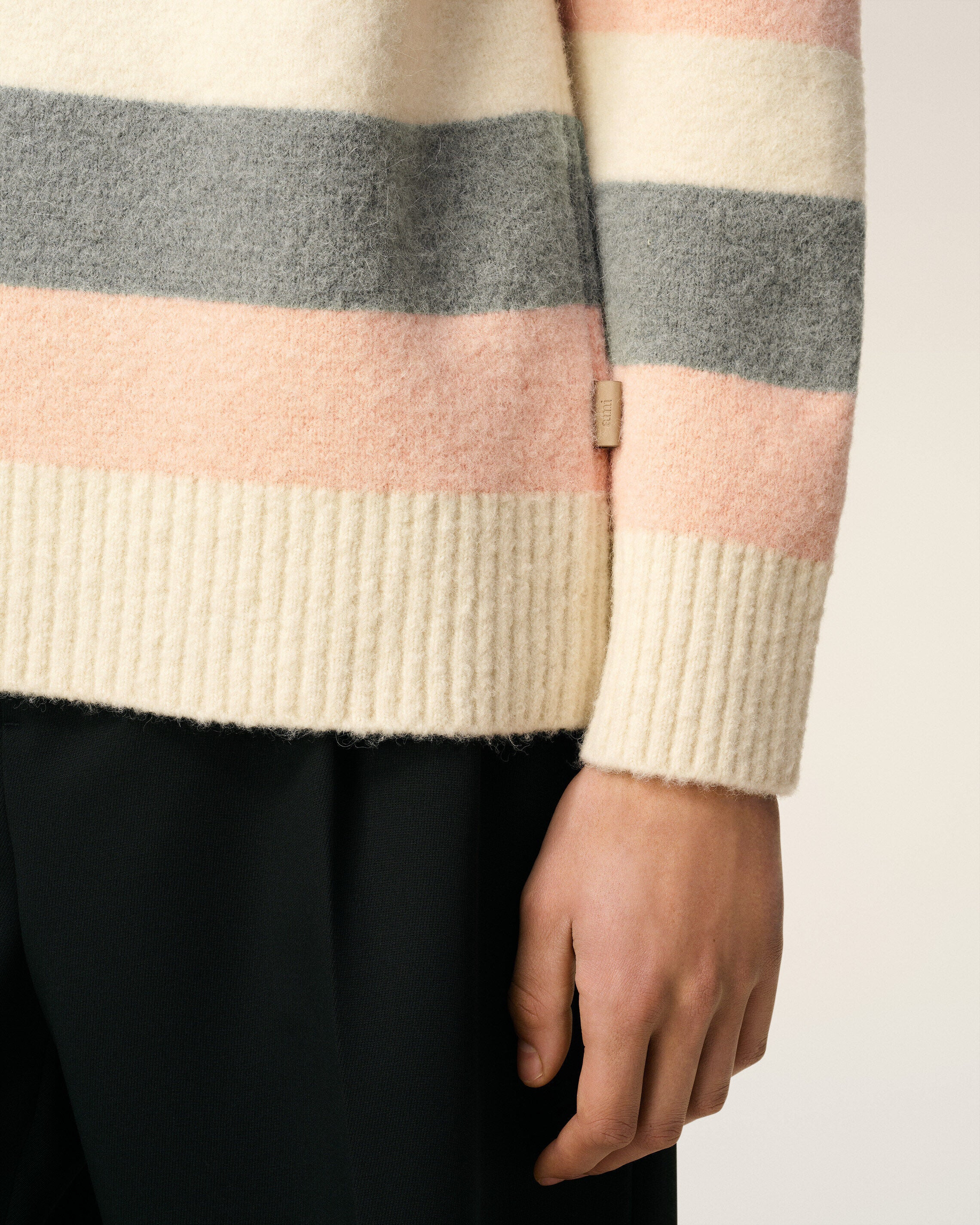 GREY ALPACA STRIPED CREWNECK SWEATER - 4