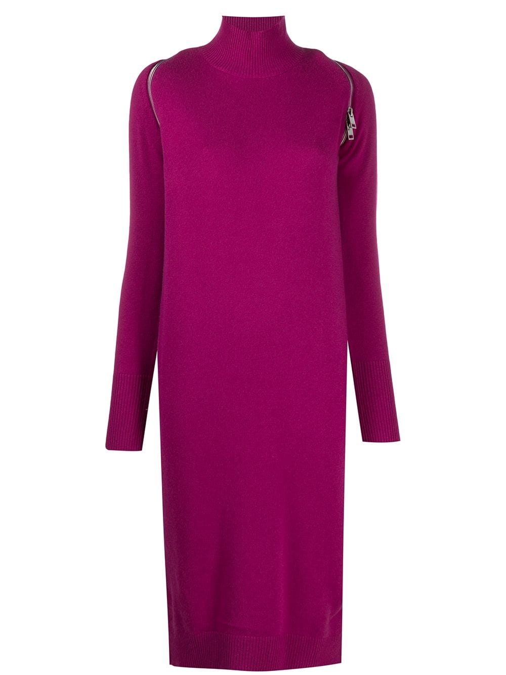 zip reveal roll neck knit dress - 1