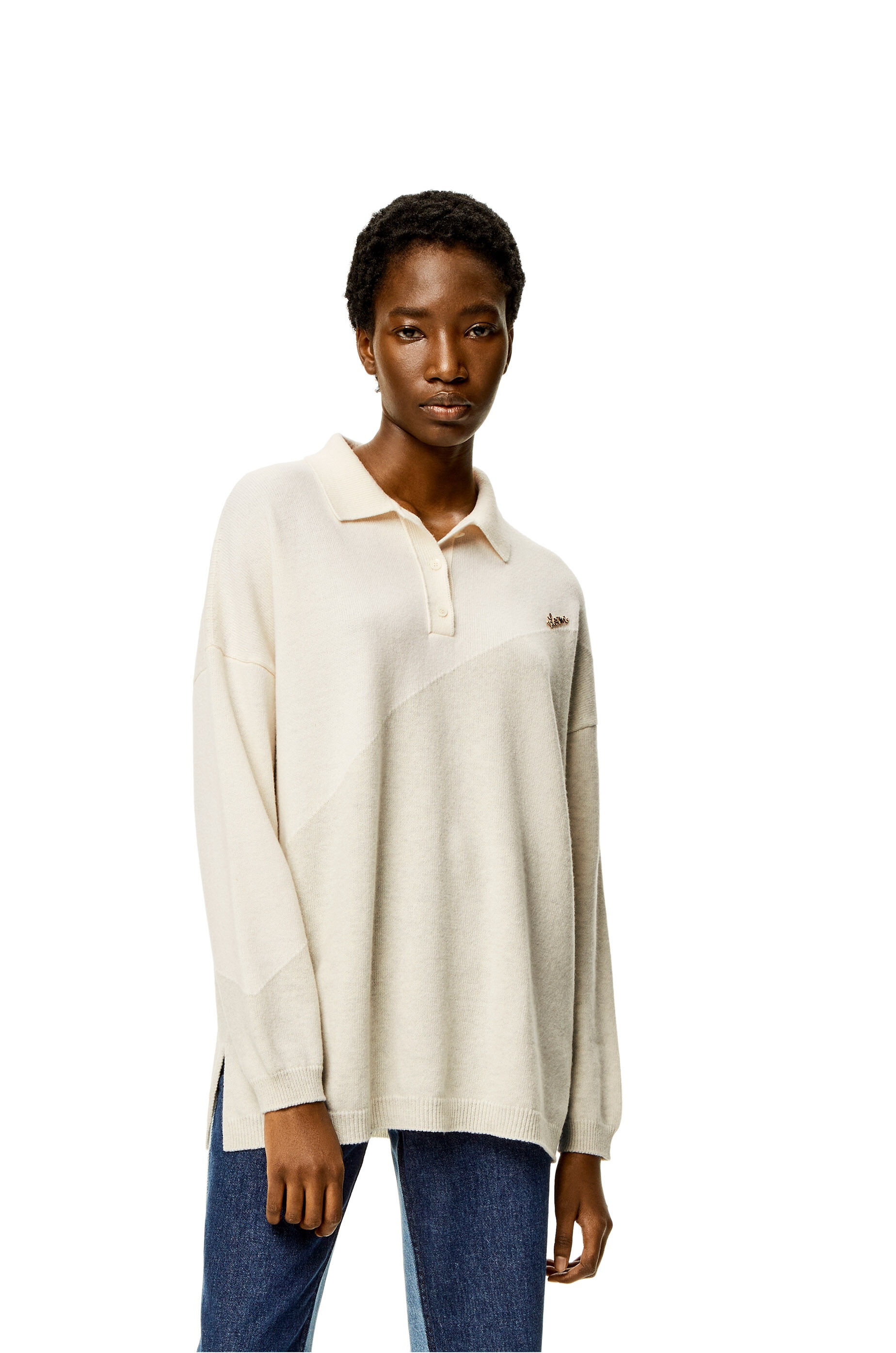 Graphic polo collar sweater in wool - 3