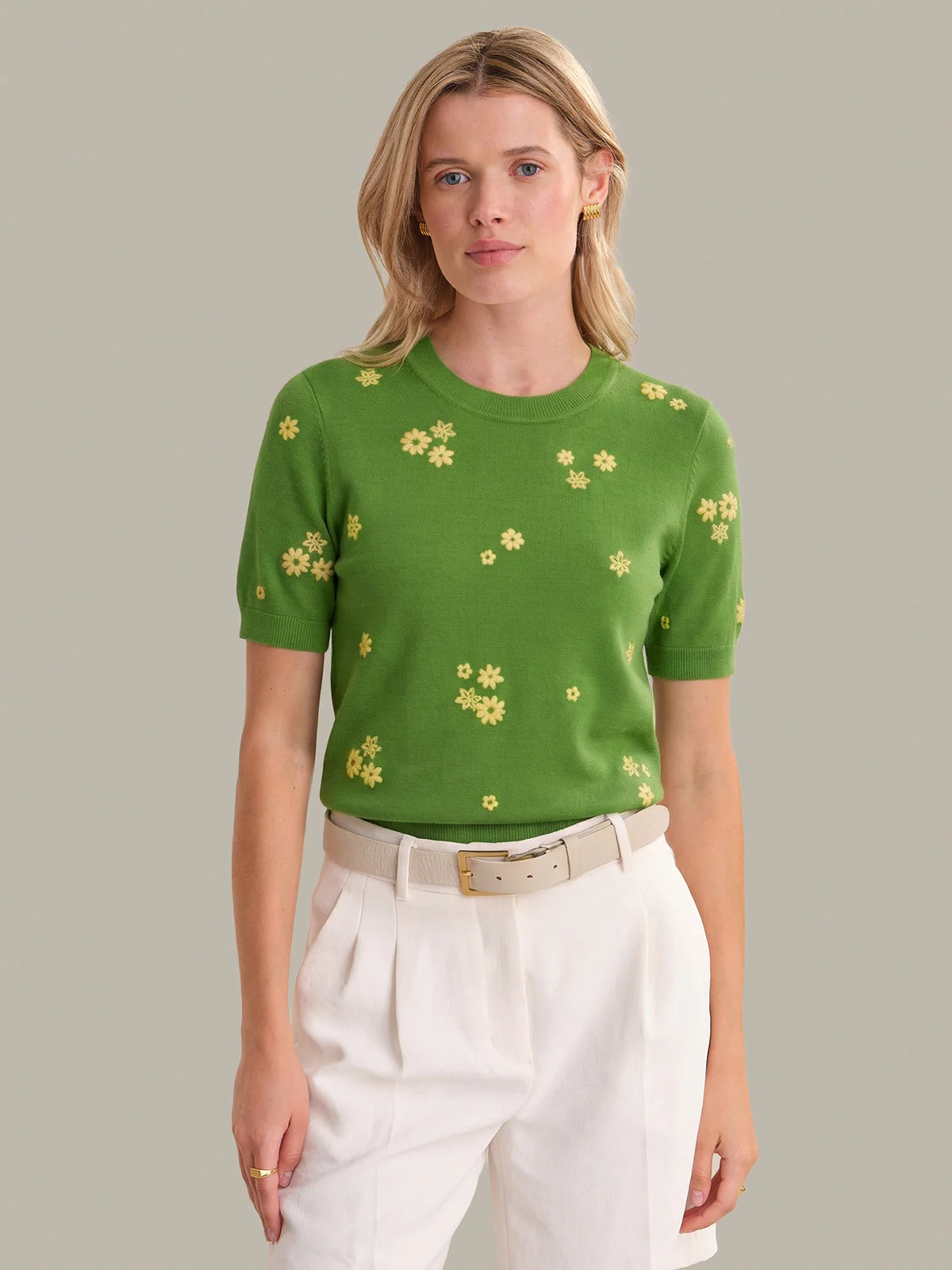 Cami: Floral Embroidered Cotton Sweater - 1