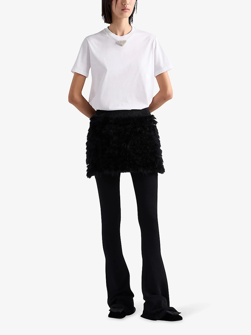 Prada Embroidered-triangle short-sleeve cotton-jersey T-shirt outlook