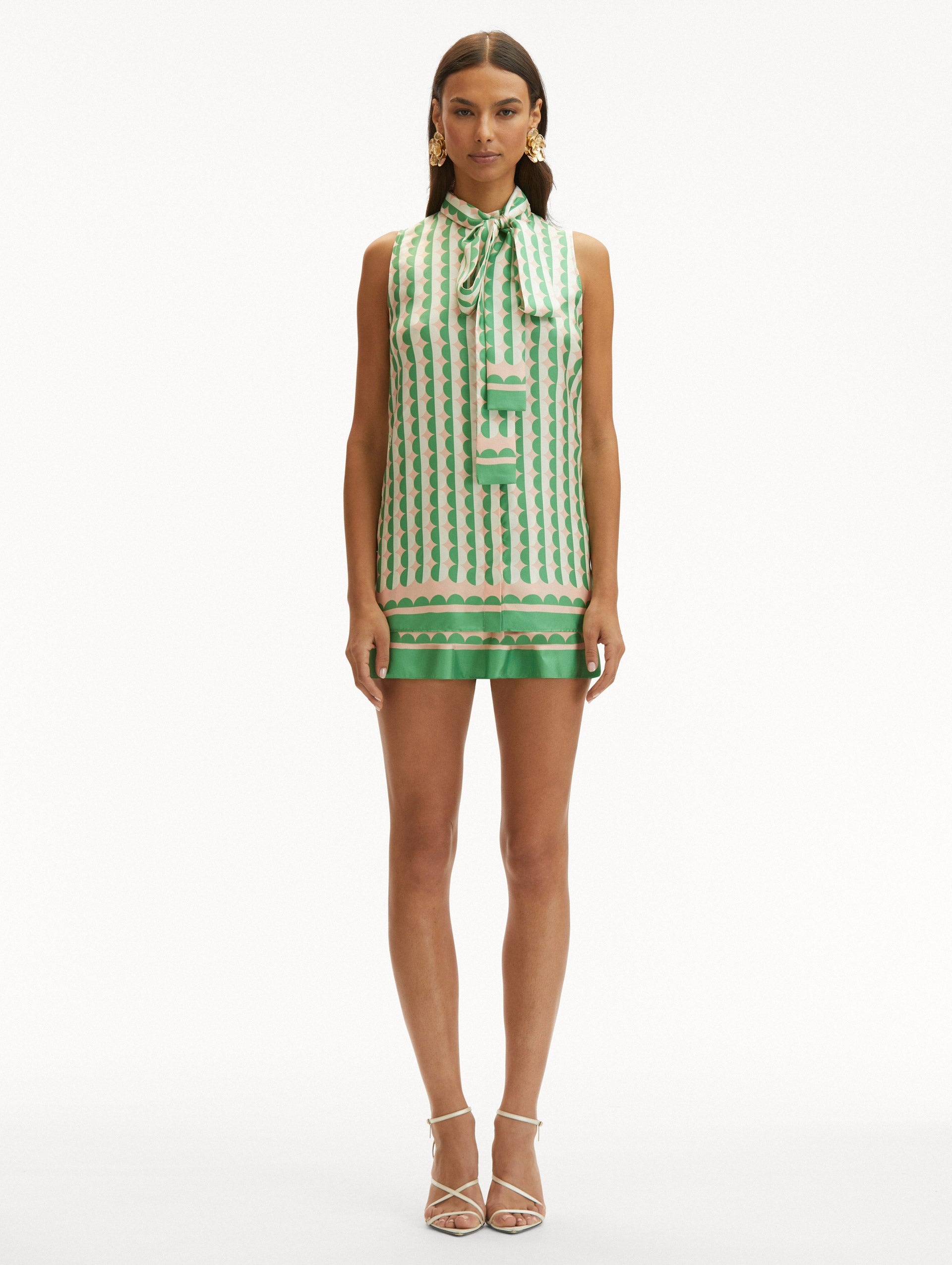 GEOMETRIC CIRCLE SILK TWILL SLEEVELESS BLOUSE - 3