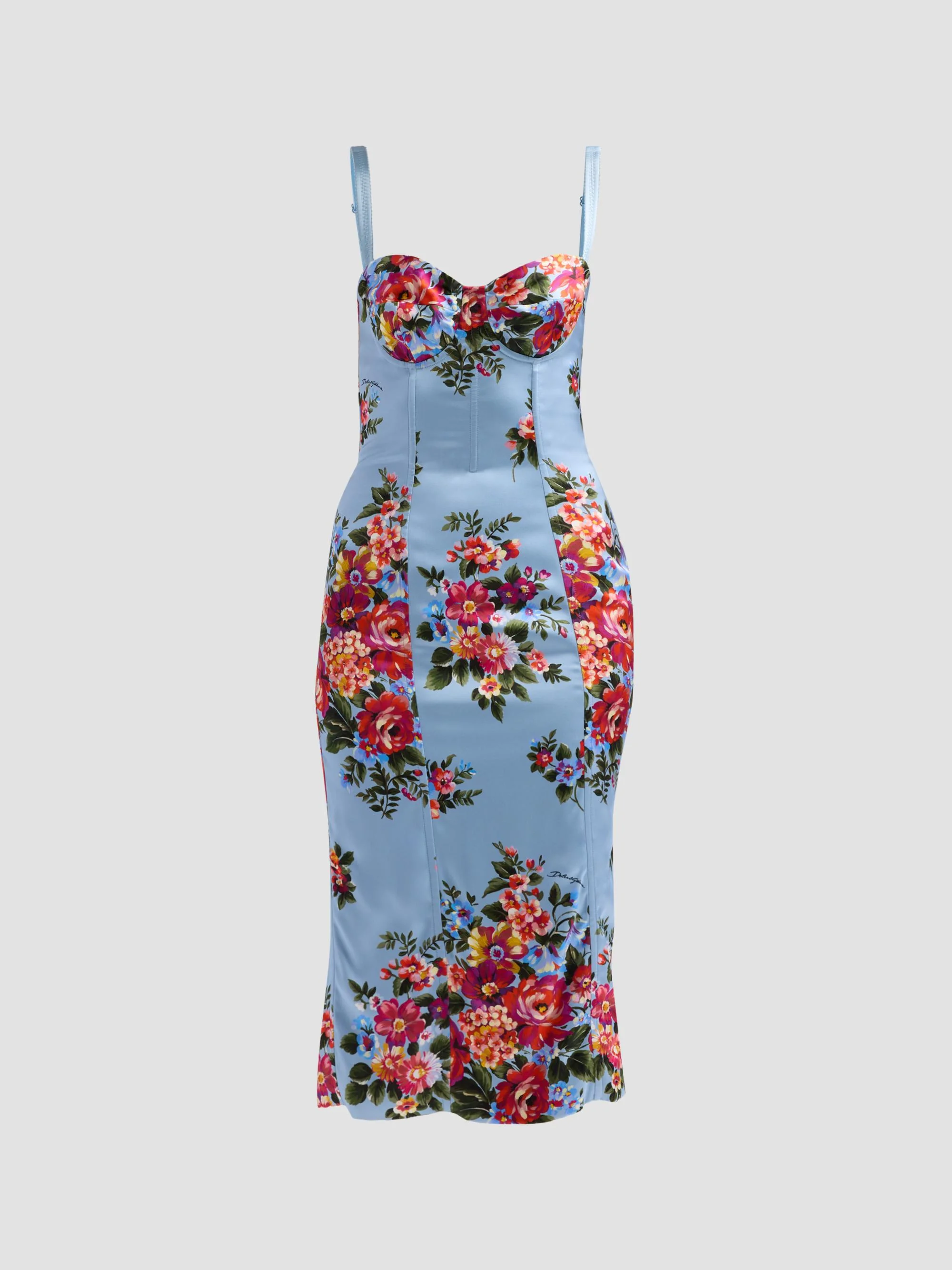 Women's Floral Satin Midi-Dress - Mazz Fiori F Celeste - 1