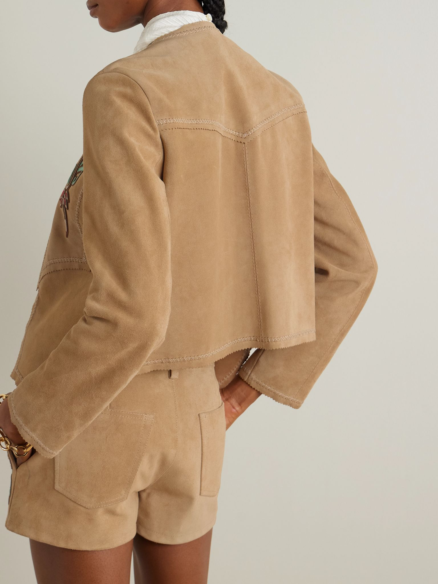 Appliquéd suede jacket Sand - 3