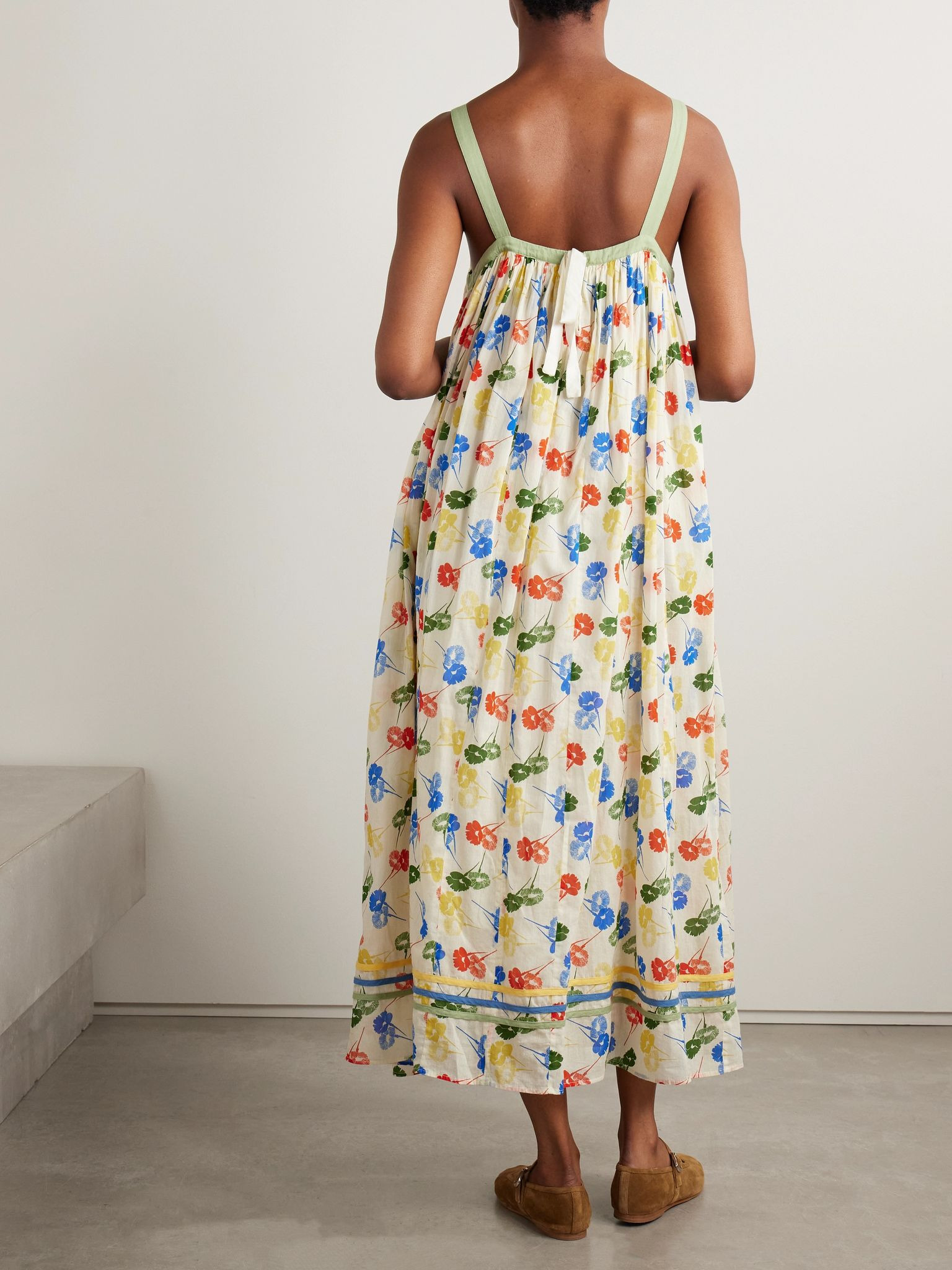 Gathered floral-print cotton-voile maxi dress Multi - 4
