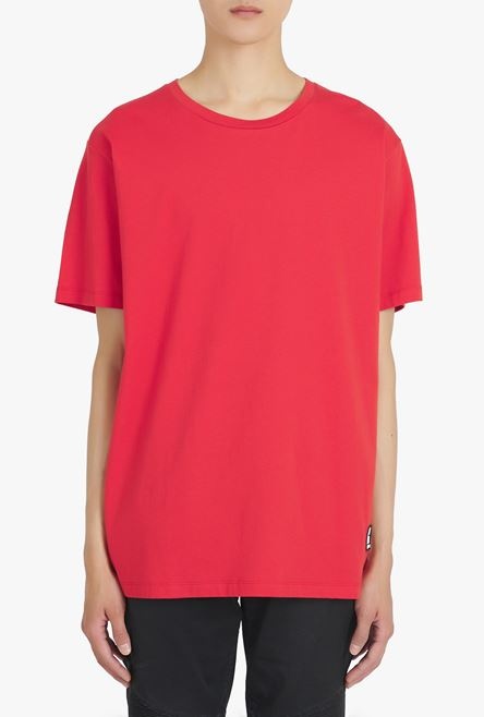 Oversized red eco-designed cotton T-shirt with white Balmain logo print - 5